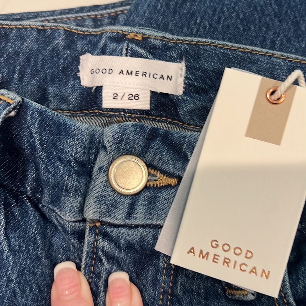 GOOD AMERICAN Good Classic High Rise Raw Ankle Jeans Blue940 Size 2 NWT - Picture 11 of 13